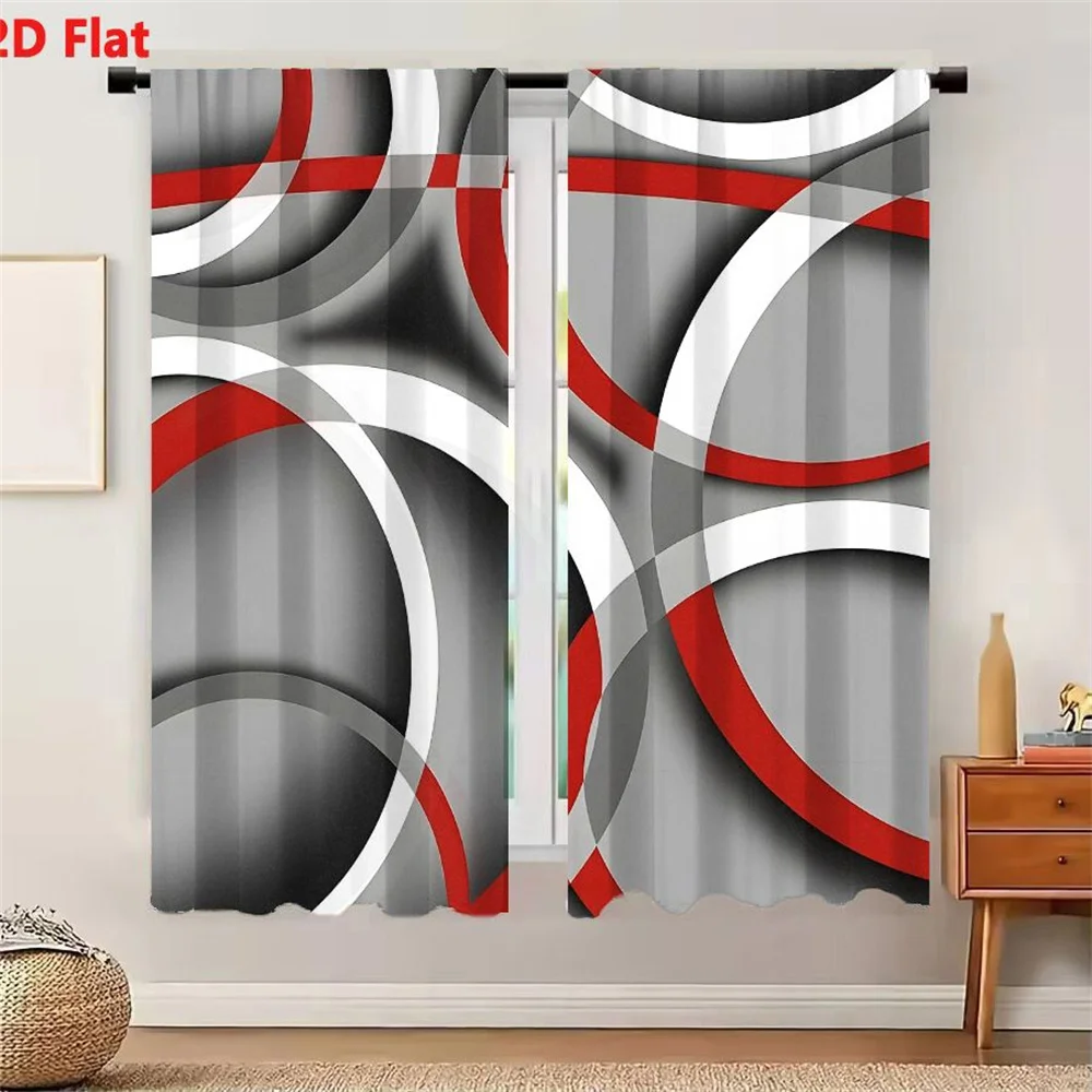 2Pcs Curtains Abstract Geometric Pattern With Overlapping Circular Shapes In Gray White And Red Window Drapes for Bedroom Room D