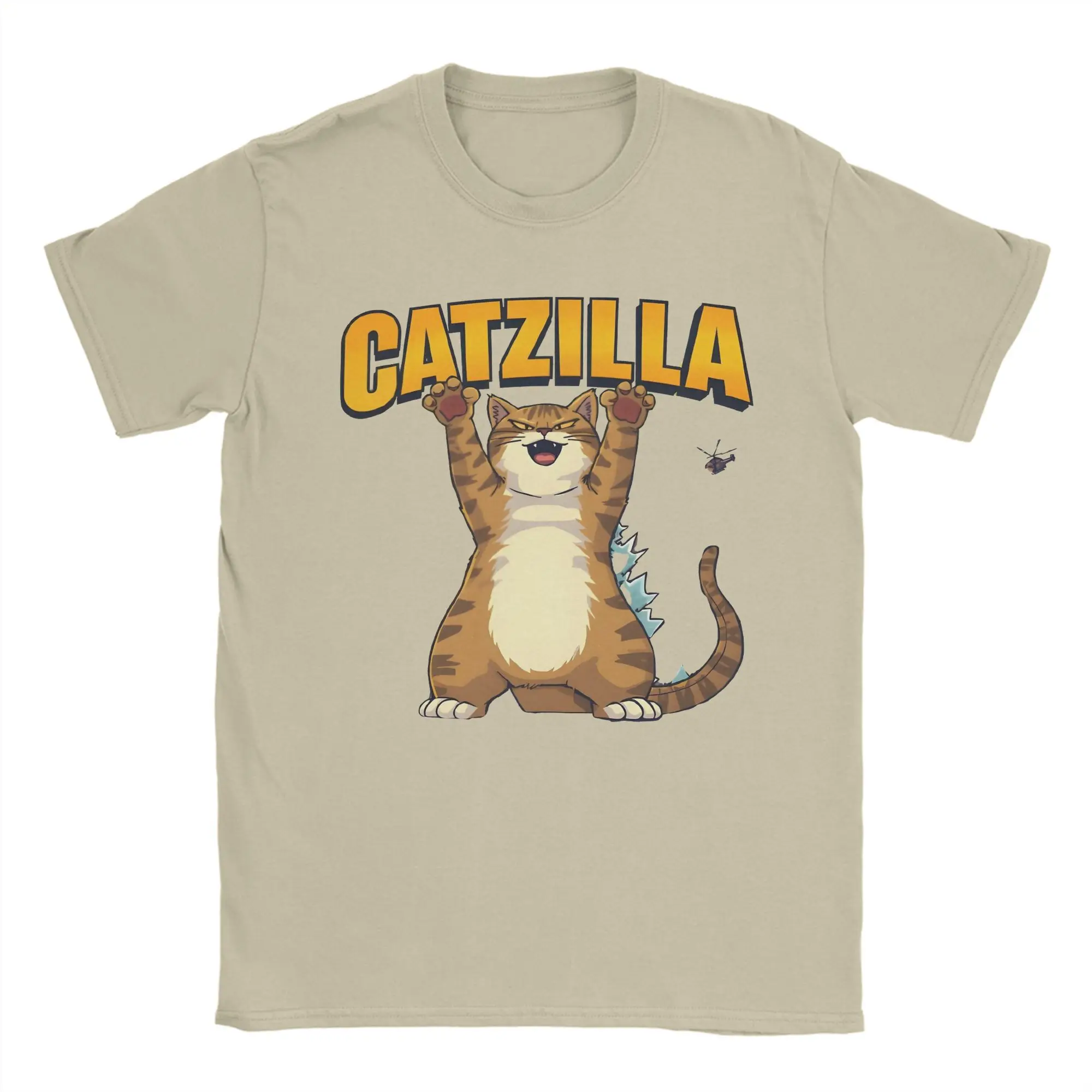 

Мужские футболки Catzilla The Giant Cat, милая винтажная хлопковая футболка с коротким рукавом, футболка с круглым вырезом, одежда с принтом