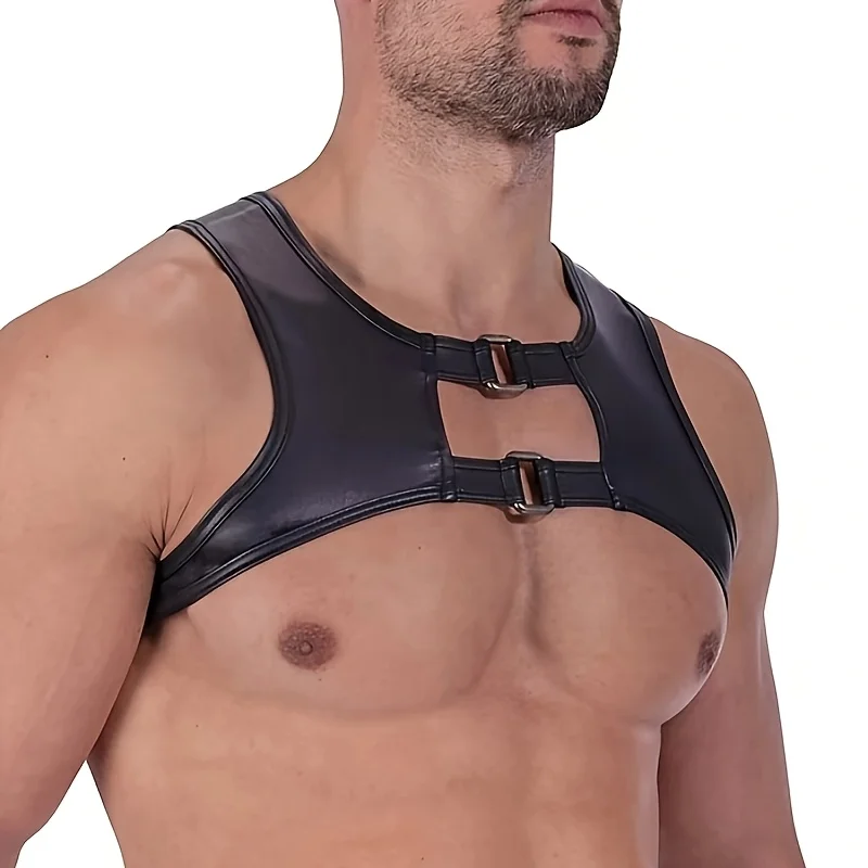 

Men's Sexy PU Faux Leather Tight Fit Super Short Vest, Muscle Tank Tops For Gay Bar, Party, Night Club, Stage Performance