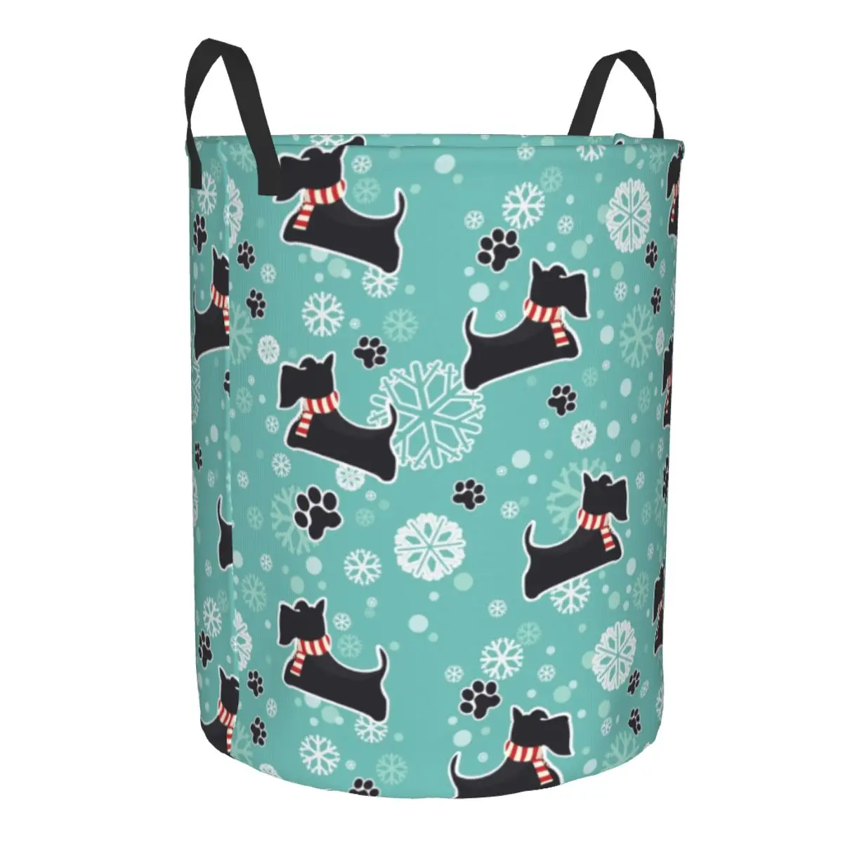 Snowy Scottie Dog Laundry Basket Collapsible Scottish Terrier Clothes Hamper for Nursery Kids Toys Storage Bag