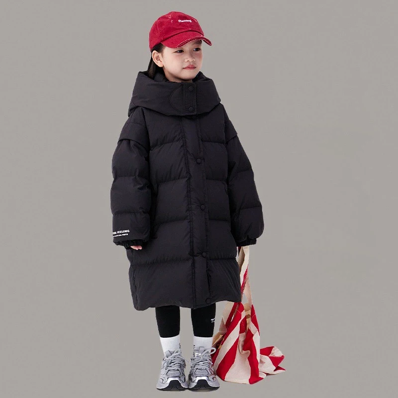 

Girls' Long Coat Winter Thick Warm Hooded Cotton Coat Casual Children's Clothes 2025 Fashionable Girls' Outerwear RM98