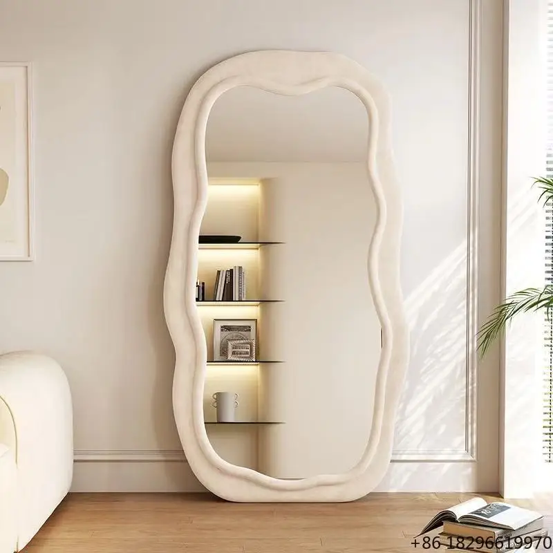 

Modern Decorative Large Wall Mirror Wooden Frame Fabric Full Body Floor Mirror Full Length Dressing Mirror Home Decor