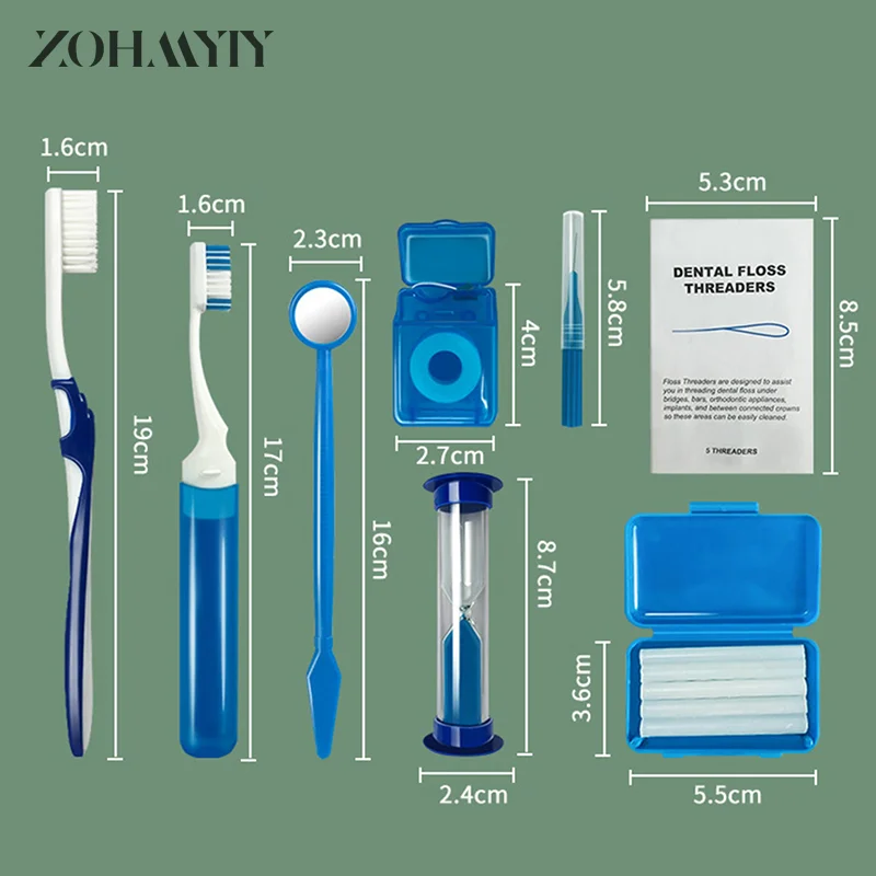 Analyste d'orthodontie dentaire, outil de blanchiment, portable, extérieur, brosse interdentaire trempée, livres de soins buccaux, ensemble de 8 pièces