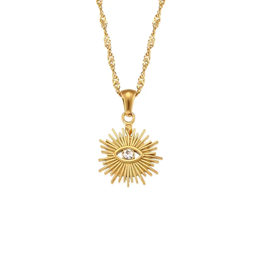 Stainless Steel Rhinestone Evil Eye Pendant Necklaces Women Boho Sunlight Zirconia Elegant 18k Gold Plated Luxury Party Jewelry