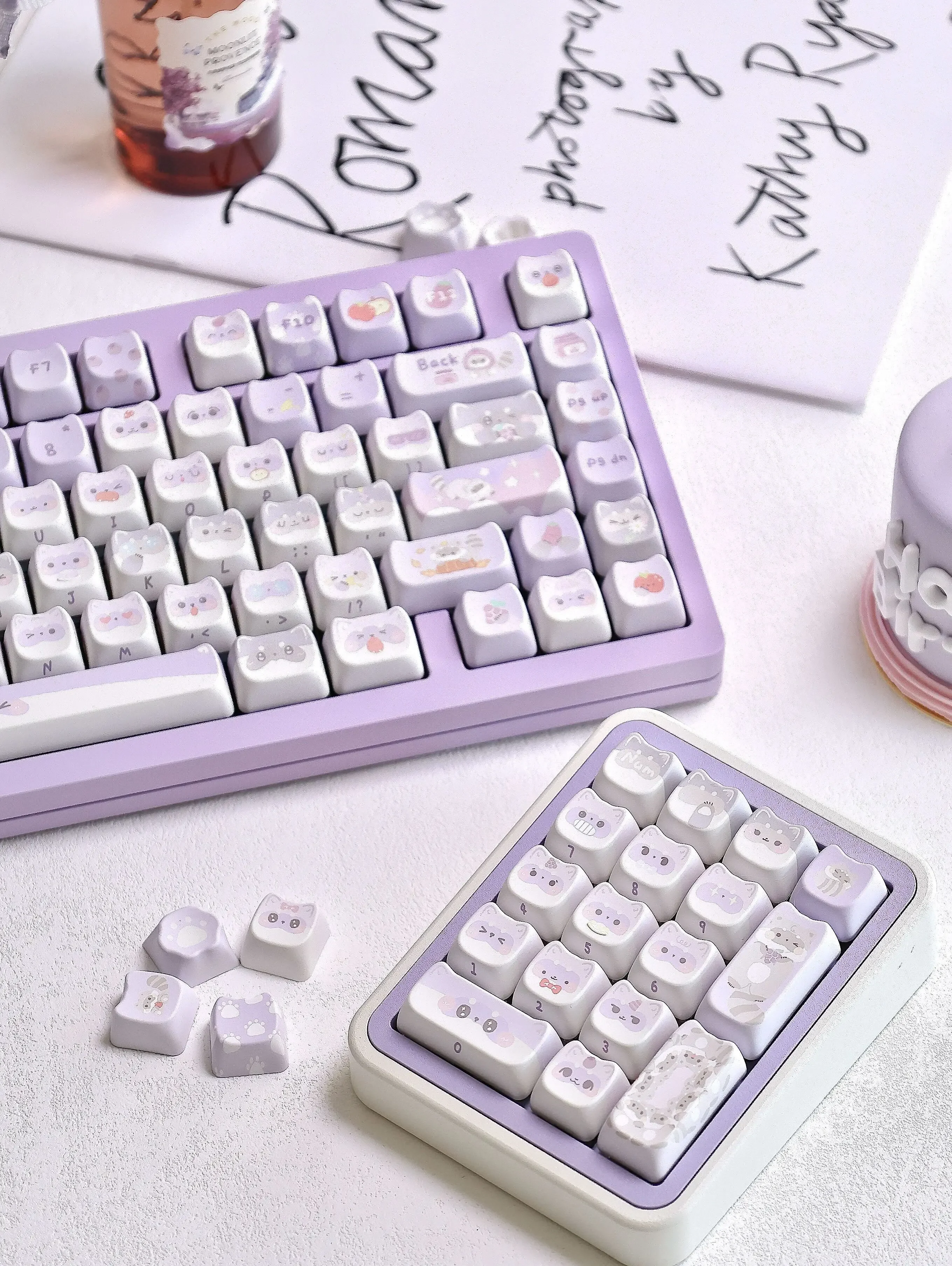 Imagem -06 - Lilás Full Five-sided Sublimação Teclado Mecânico Guaxinim Bonito Mao Pbt Keycaps Faça Você Mesmo Luz Roxo Gato Meninas Presente 141