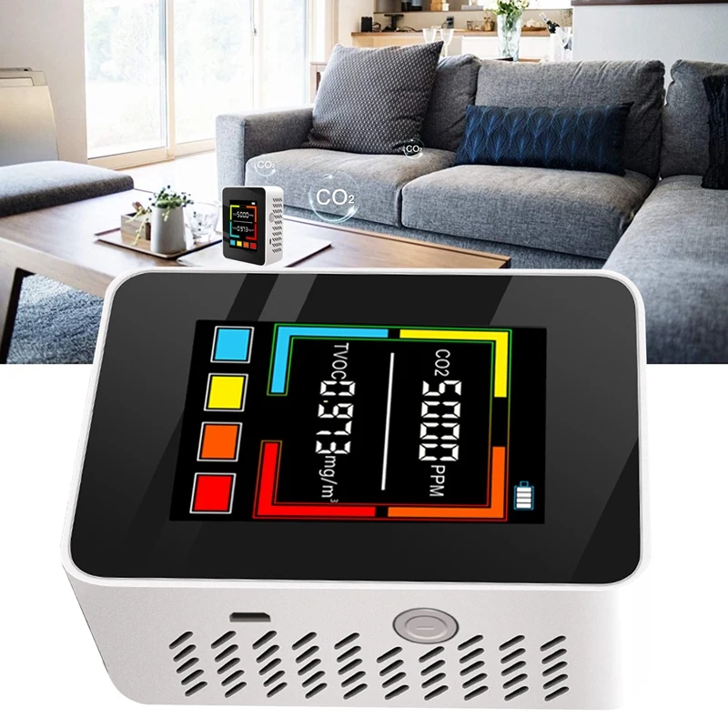 CO2 Detector Air Quality Monitor TVOC Detector CO2 Meter LCD Display Carbon Dioxide TVOC For Home School Office