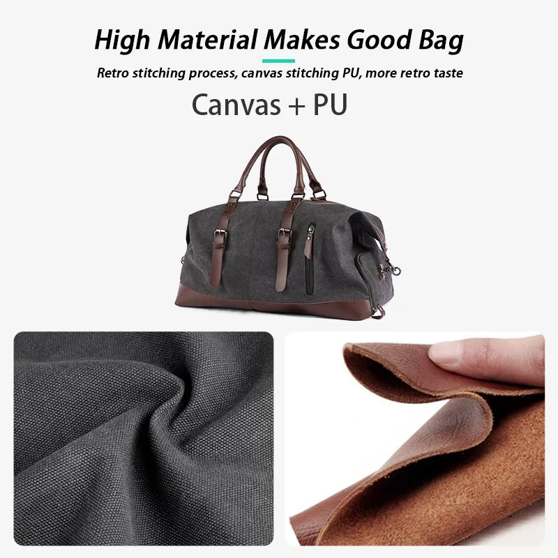 Retro Canvas Men's Handbag 40L Large Capacity Travel Business Hand Luggage Bag Multifunctional Tote Bag with Shoe Compartment