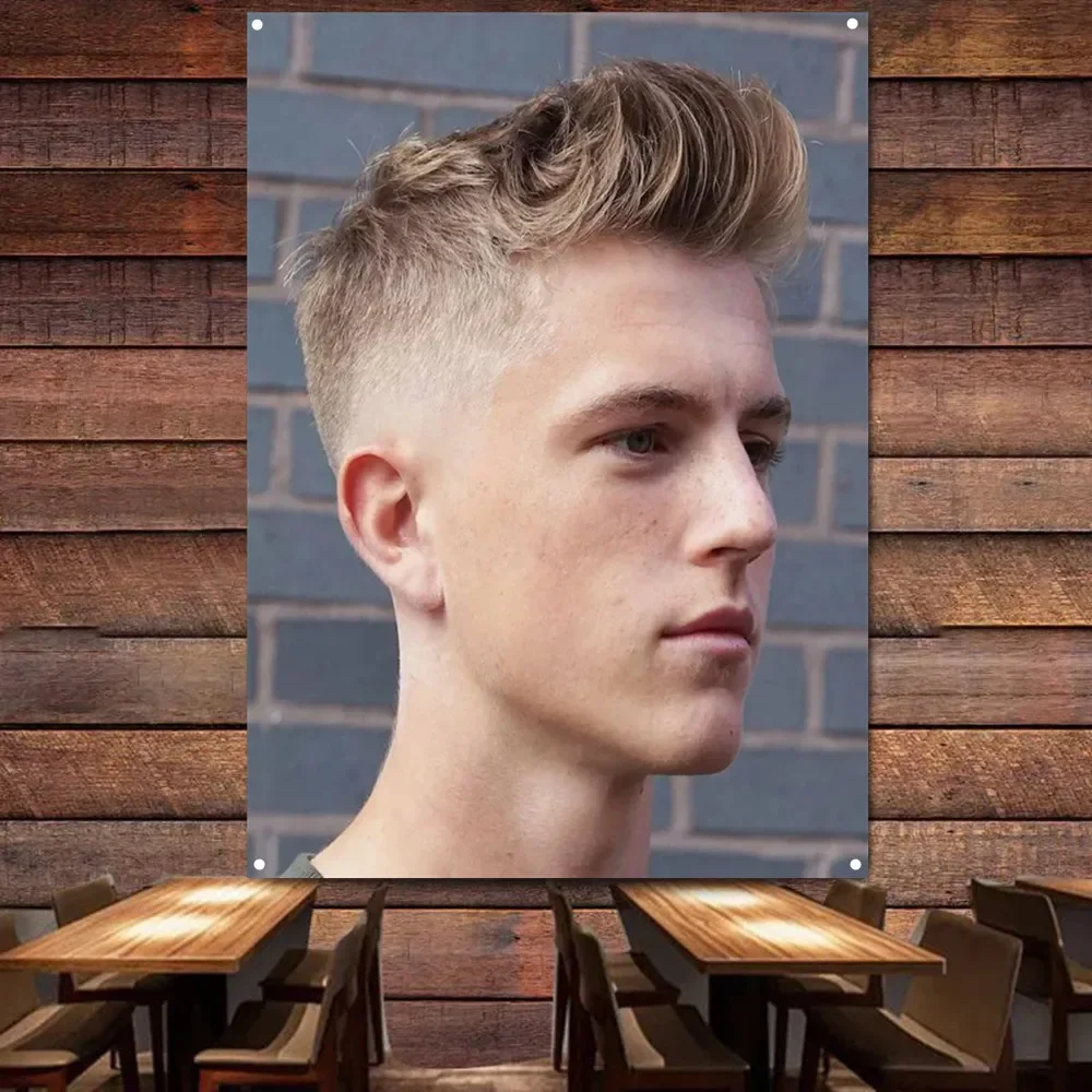 Quiff Haircut Style for Men Flag Wall Charts Hairstyling Poster Print Printing Barber Shop Wall Art Banner Indoor Decor Tapestry