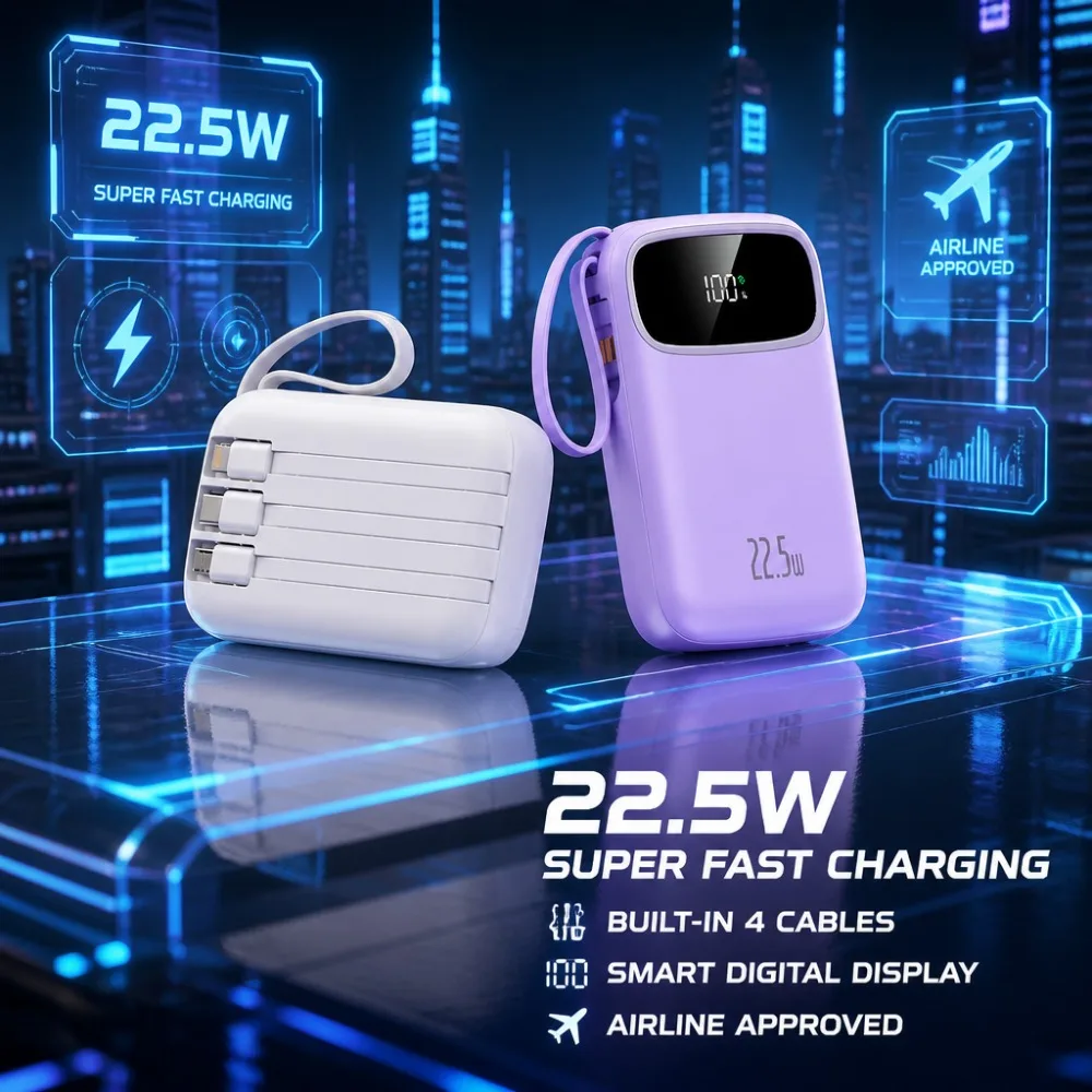 Universal Phone Power Bank 10000/20000mAh Large Capacity Mini Portable Built-in Cable Super Fast Charging power bank
