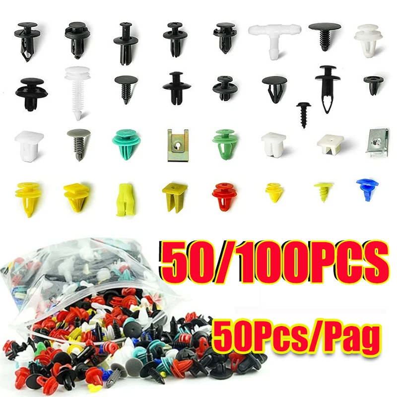 

50/100PCS Randomly Mixed Colors Plastic Screws Car Bumper Clips Nylon Roof LiningTrim Clips Door Fender Pad Fasteners Auto Parts