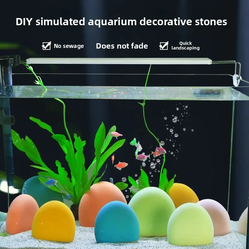 Ceramic Rainbow Aquarium Pebbles Set, 7-Color Round Cobbles & Oval Stones, Substrate Bottom Layer Landscape Decor Combo​