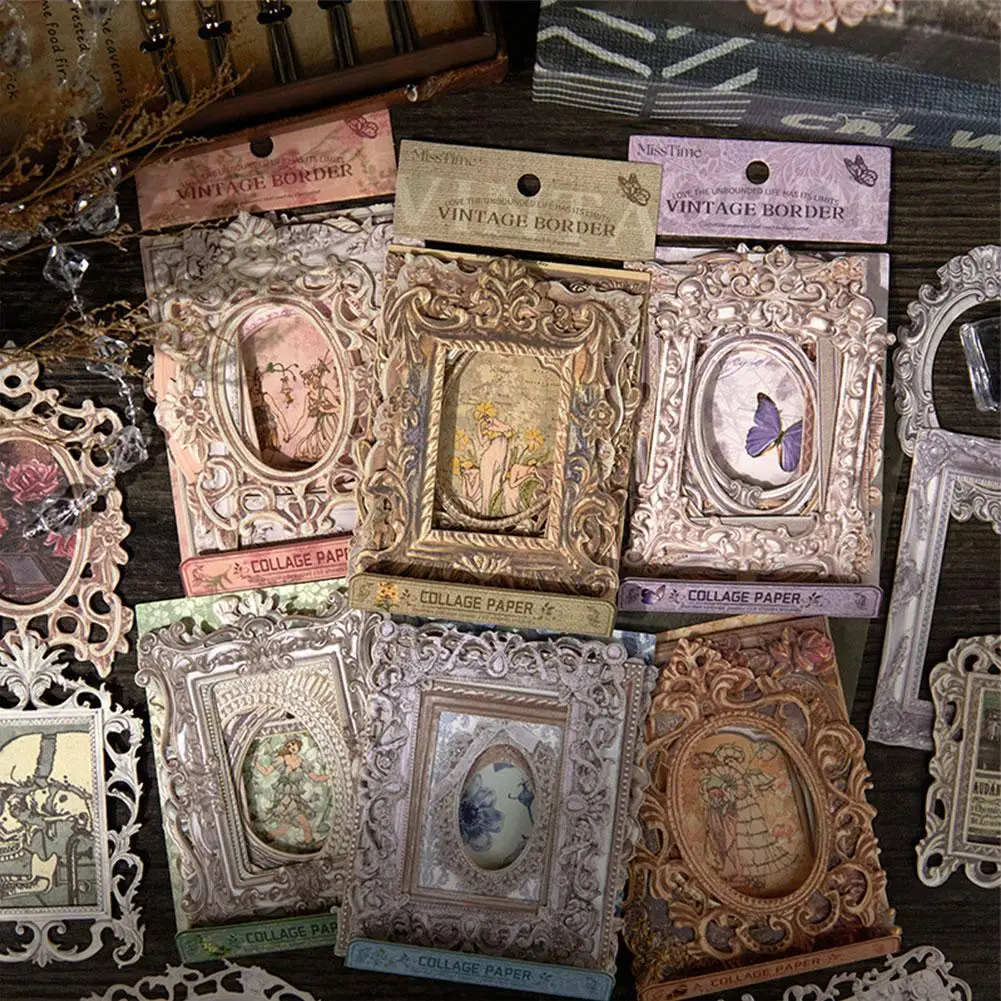 10pcs Vintage Square Round Shape Picture Frames DIY Scrapbook Collage Material Decor Relief Hollow-out Picture Frame Set