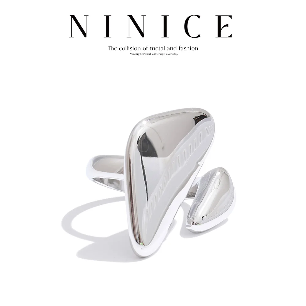 NiNice Edelstahl Hochwertige glatte polierte Geometrie Verstellbarer Ring Offener Ring Damenschmuck Großhandel