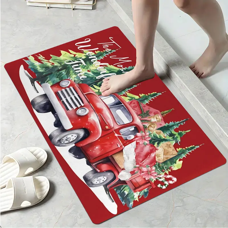 

Christmas kitchen rug, made of flannel, soft and comfortable, washable, suitable for bedroom and dining room