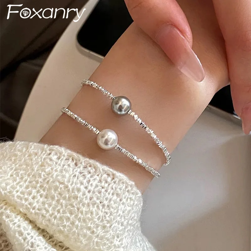 Foxanry Irregular Geometric Beaded Pearl Bracelet For Women Girls Classic Trendy Minimalist Elegant Sweet Anniversary Jewelry