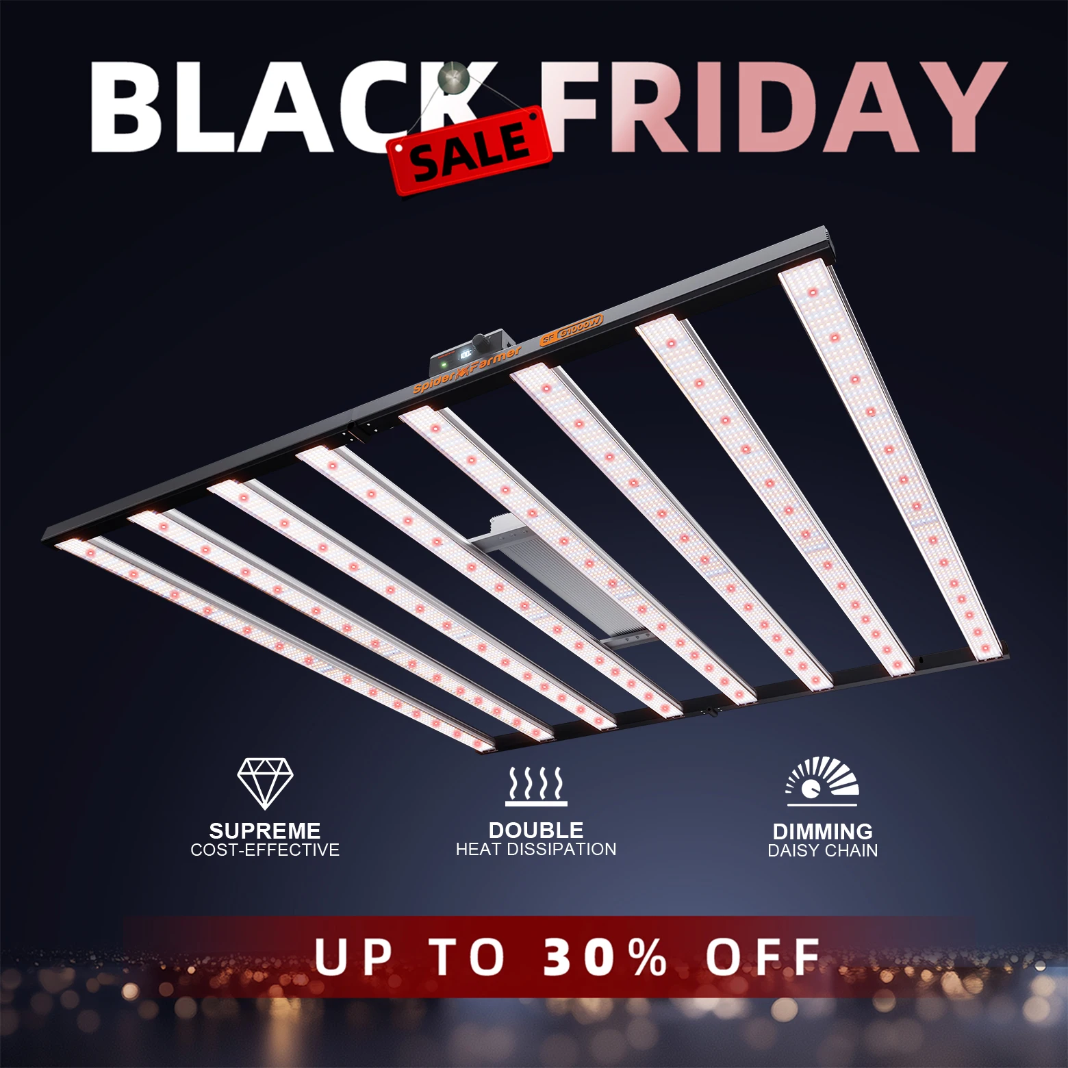 

2025 Spider Farmer G1000W Светодиодный светильник для выращивания растений полного спектра с регулируемой яркостью для палатки для выращивания 150x150 см с управлением через приложение