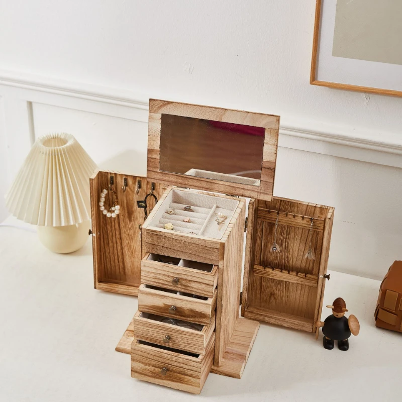 

Wooden Retro Jewelry Box Large Organizer 5 Drawer Style Storage Display Rack Holiday Gifts Packaging Supplies
