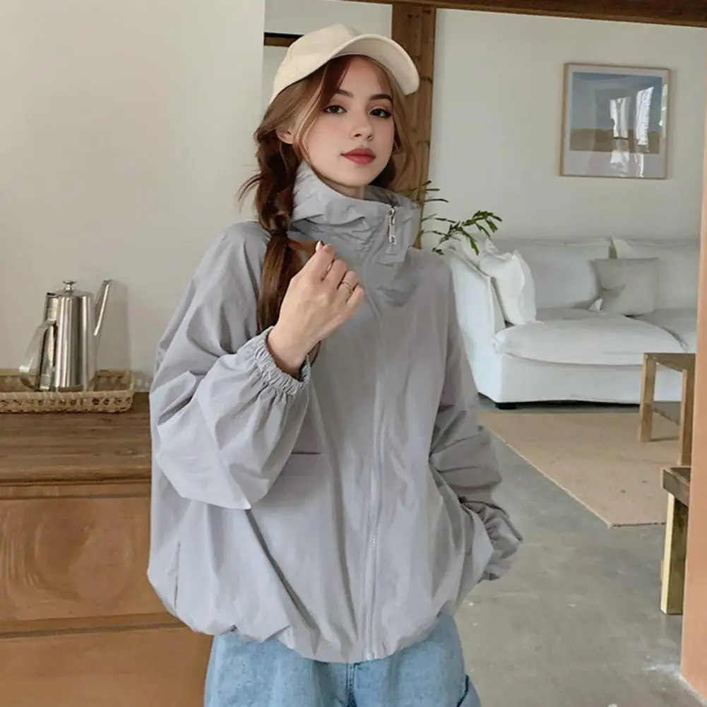 Chaqueta corta con capucha y cremallera para mujer, chaqueta con bolsillos para actividades al aire libre, cómoda para viajes, otoño y primavera