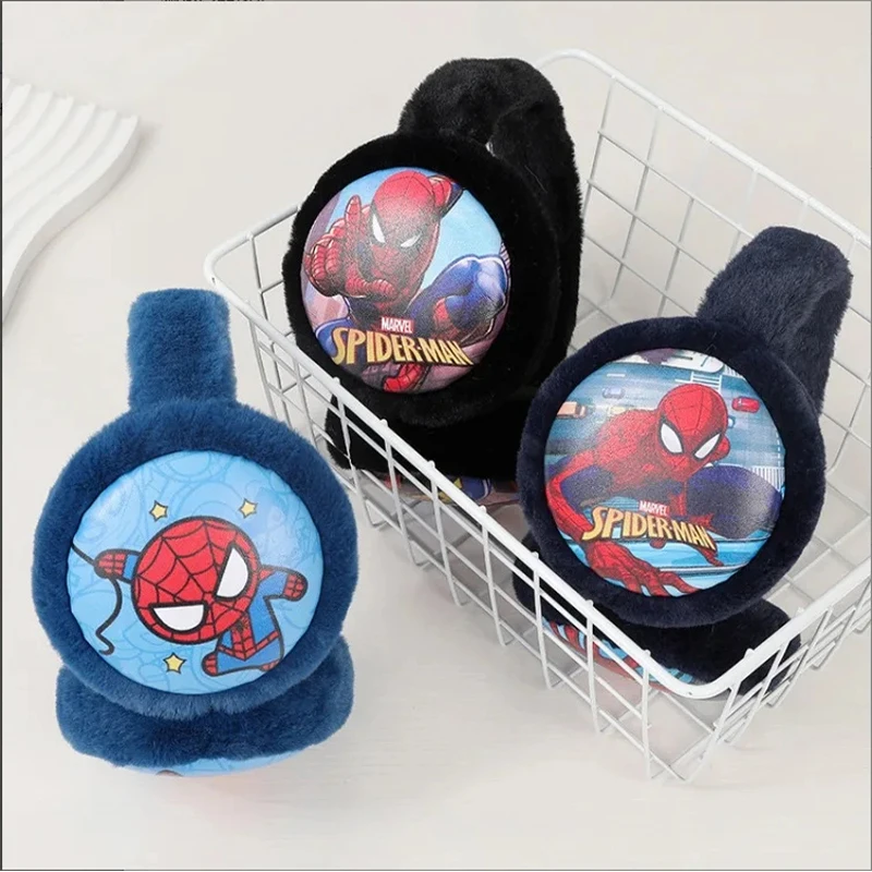 Nuevas orejeras para niños de Marvel, bolsas para los oídos cálidas de felpa para niños de invierno, lindas orejas de Spider-Man, cubiertas para los oídos cálidas anticongelantes para estudiantes