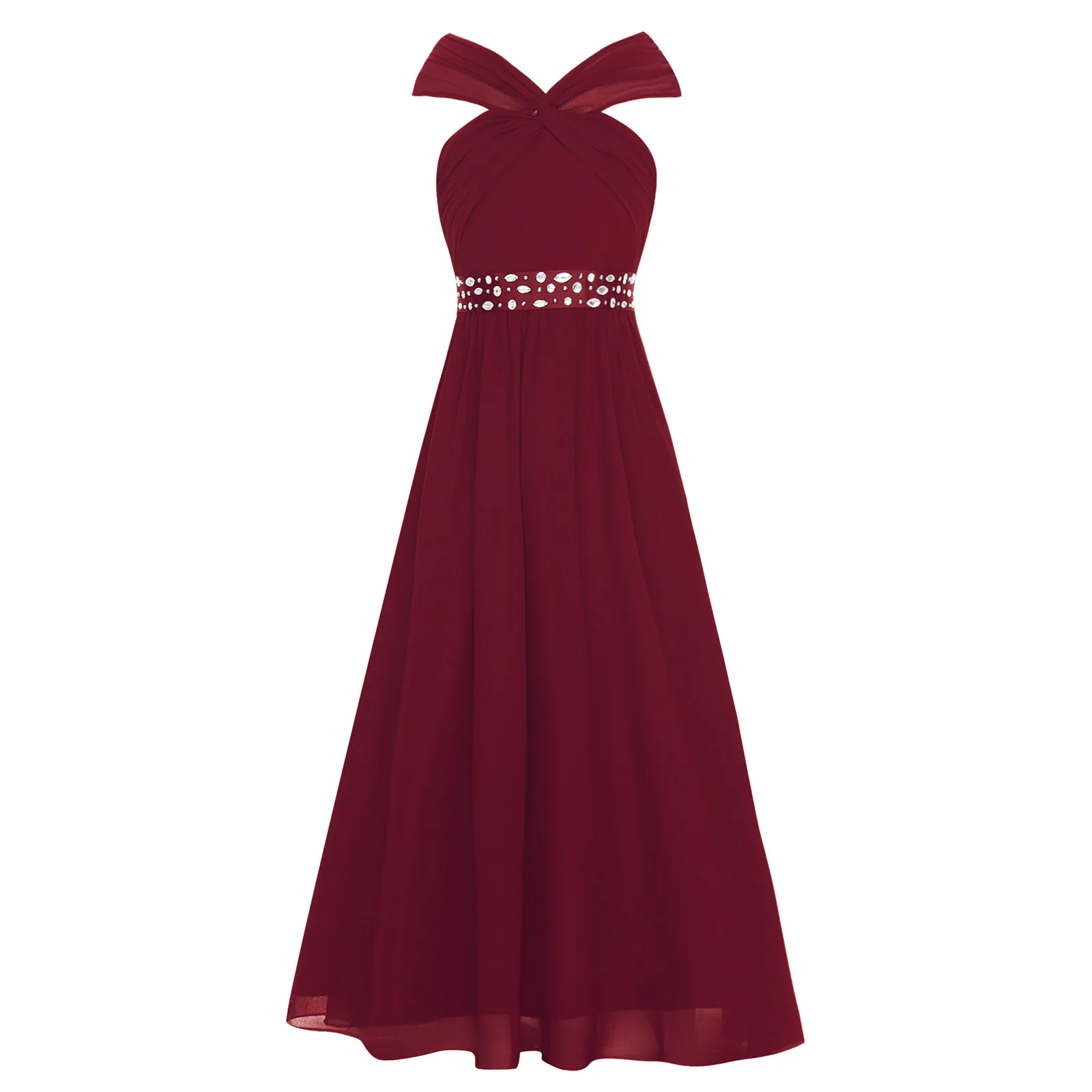 Children's Bridesmaid Dress for Weddings Formal Party Teen Girls Elegant Sleeveless Ceremony Dress Cross Back Evenings Prom Gown