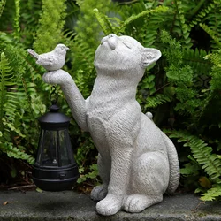 Solar Animal Lamp Solar Little Cat Lamp Resin Mini Statue Cat Outdoor Lantern Garden Ornament Light for Yard Balcony Pathway