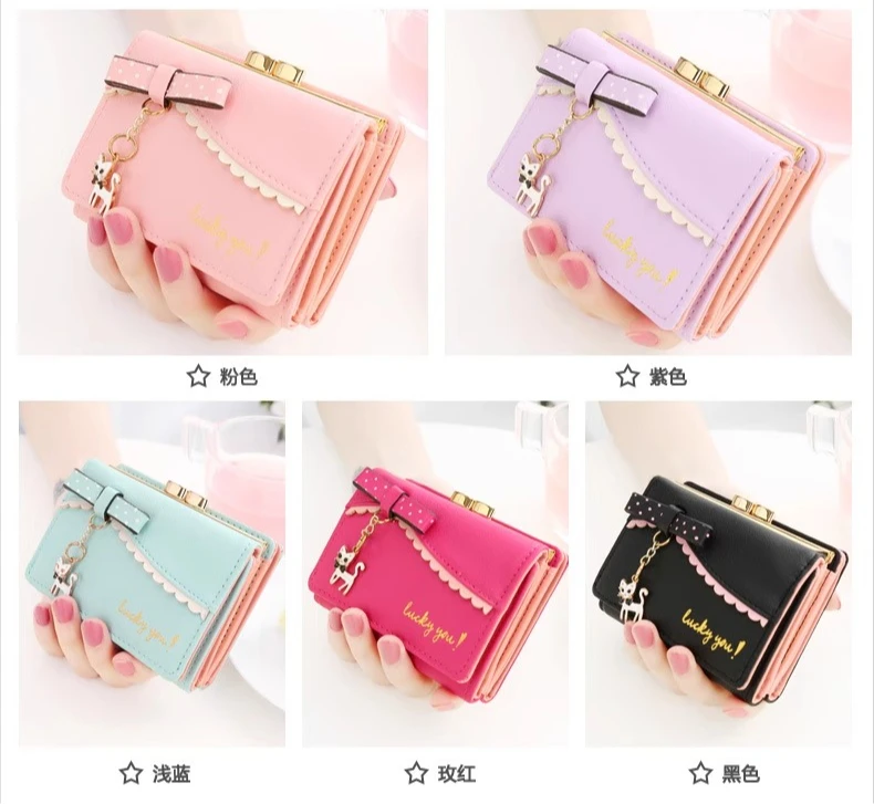 فتاة يابانية كورية تغيير أكياس لطيف الكرتون القوس المرأة محفظة قصيرة الطازجة طالب صغير محافظ صغيرة محفظة فتاة الأطفال