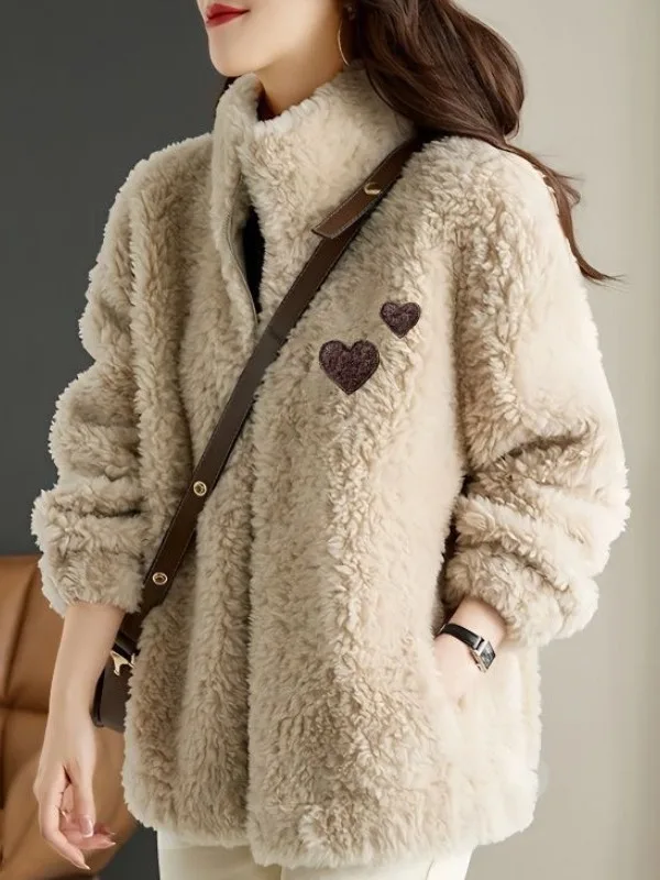 

Lamb Fur Coat Medium Length Women's Winter Faion Outerwear Particle Fce Inteated Camere eepskin Small Size