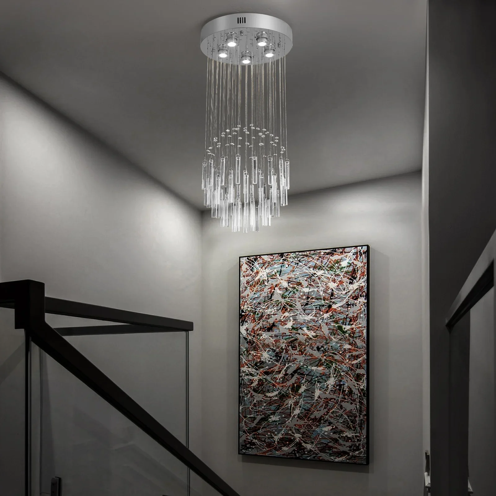 Crystal Droplight Led Hanglamp Moderne Loft Trap Kroonluchter Hangende Glans Plafondlamp Huishoudapparatuur Decor Armatuur