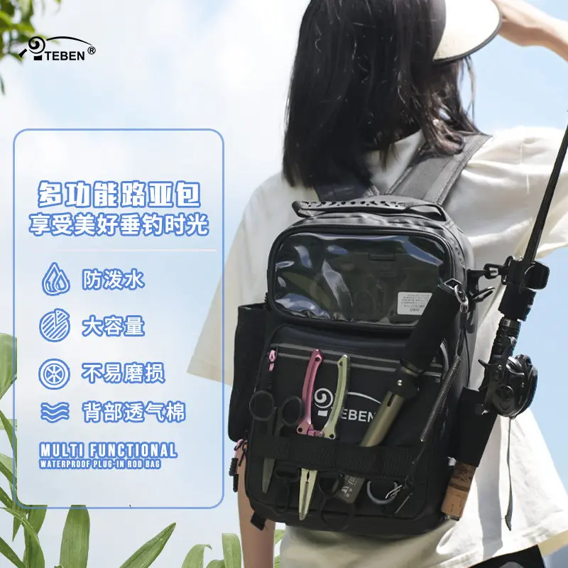 

Teben Multifunctional Waterproof Lure Fishing Backpack Portable Crossbody Fishing Tackle Bag With Rod Holder For Outdoor Travel