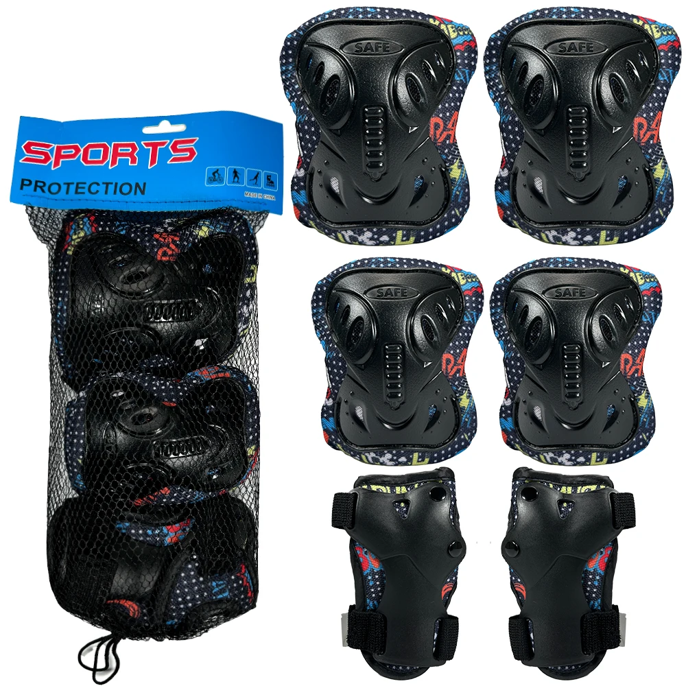 

Наколенники 6 в 1, налокотники, комплект защитного снаряжения для мальчиков и девочек с защитой запястья для скейтбординга, катания на роликовых коньках, езды на велосипеде