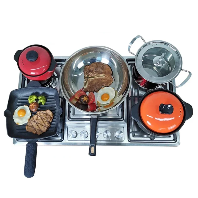 Kompor Gas Lima Lubang Baja Tahan Karat Bawaan 5 Pembakar Kompor LPG/NG Kompor Gas Konvertibel Kompor Bahan Bakar Ganda