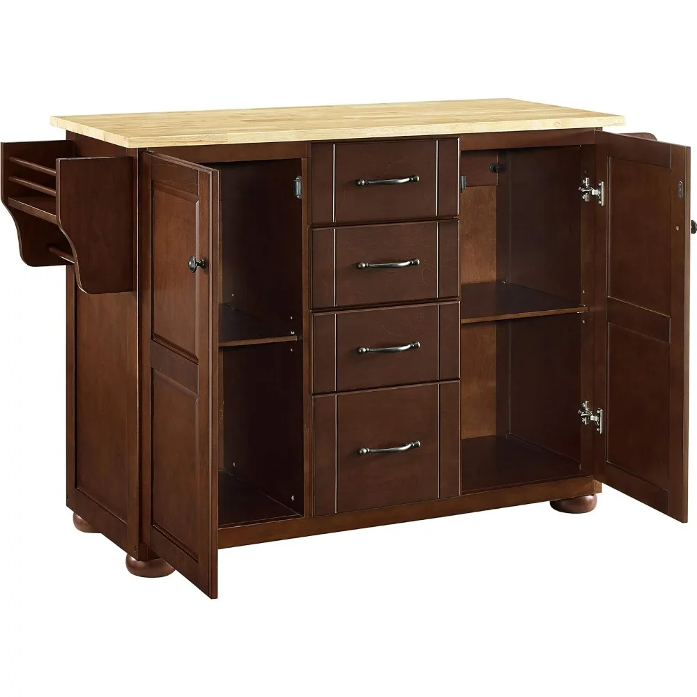 جزيرة مطبخ إليانور ماهوجني مع رف توابل وأدراج تخزين ورفوف من Crosley Furniture