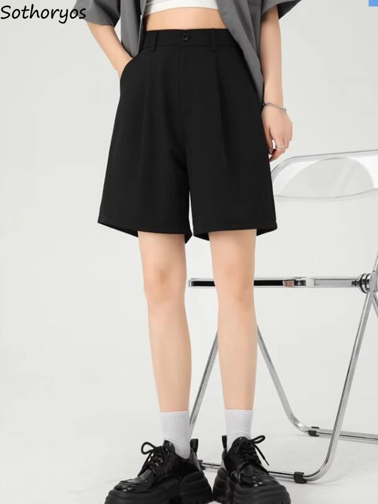 Calções pretos femininos verão baggy casual cintura alta all-match estilo japonês clássico respirável moda macia Шорты Ж hangiе Летка