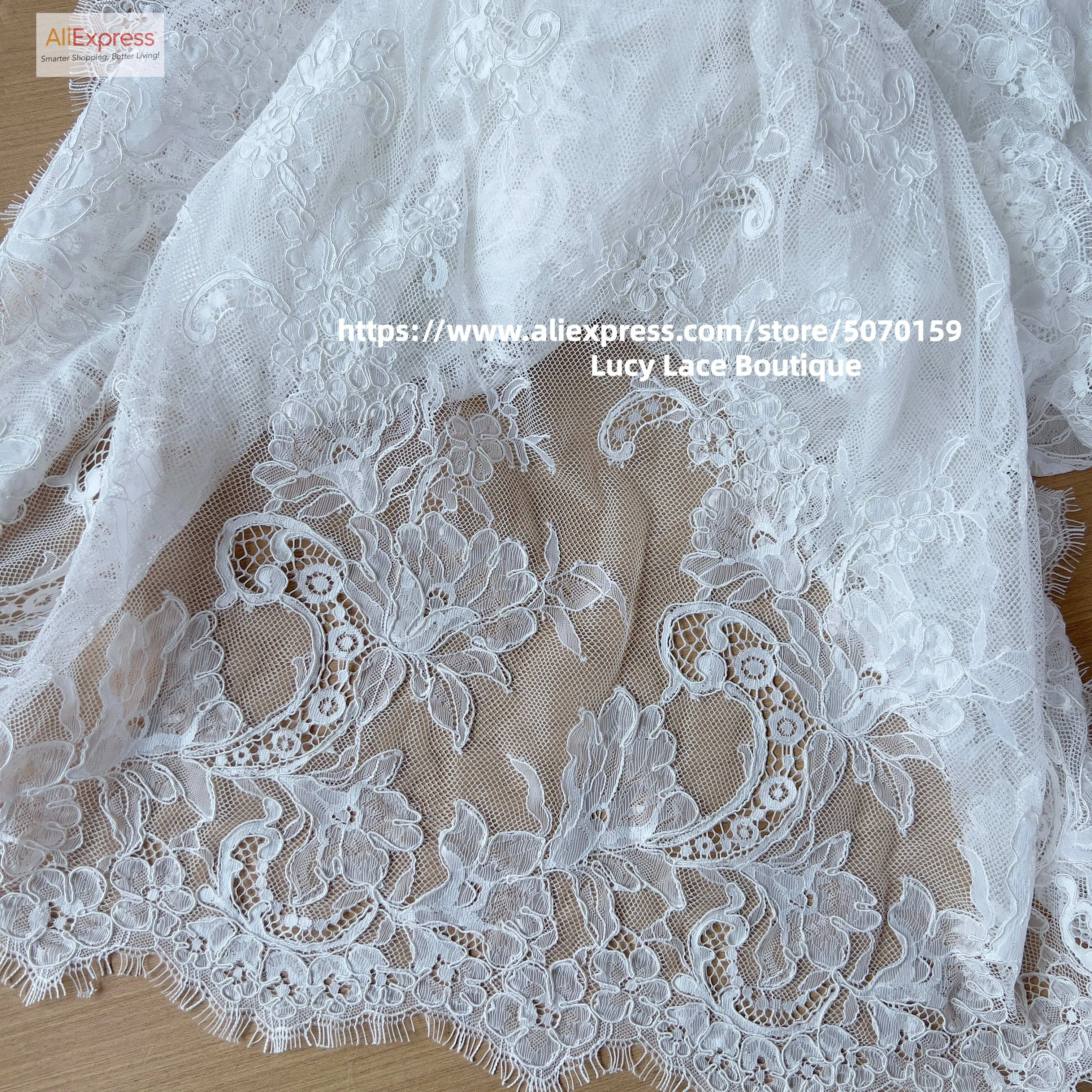 75CM Wide Cord Lace Trim Lace Fabric Off White Color Wedding Veil Border Line Lace 3M Price