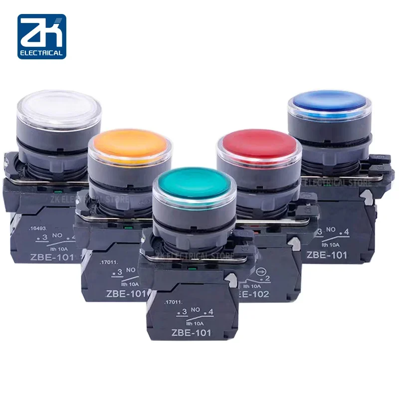 XB5 Illuminated LED Button Switch Red Green Yellow Blue White 220V/24V/110V/380V