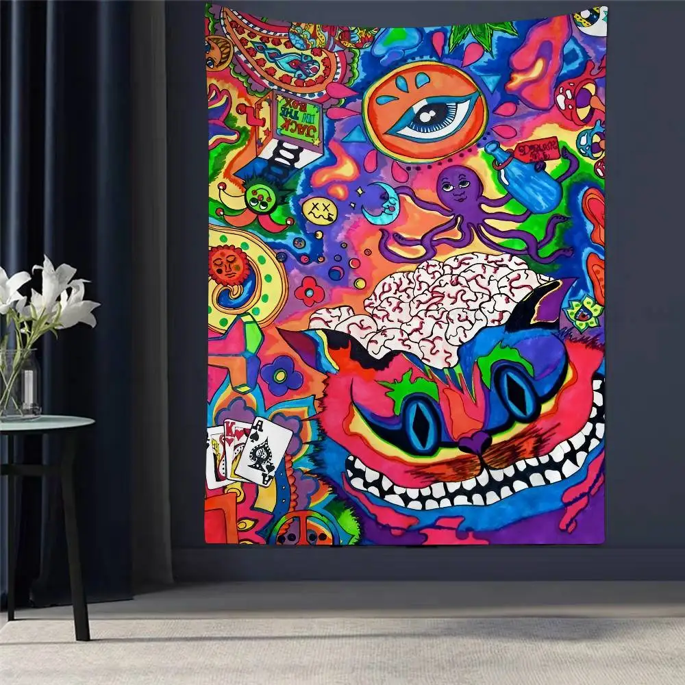 

Colourful Psychedelic Cat Hanging Bohemian Tapestry Cheap Hippie Wall Hanging Bohemian Wall Tapestries Mandala Home Decor