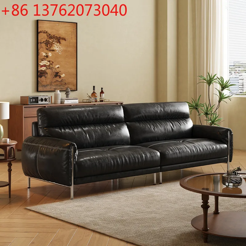 

Medieval retro oil wax leather straight row stainless steel down high backrest