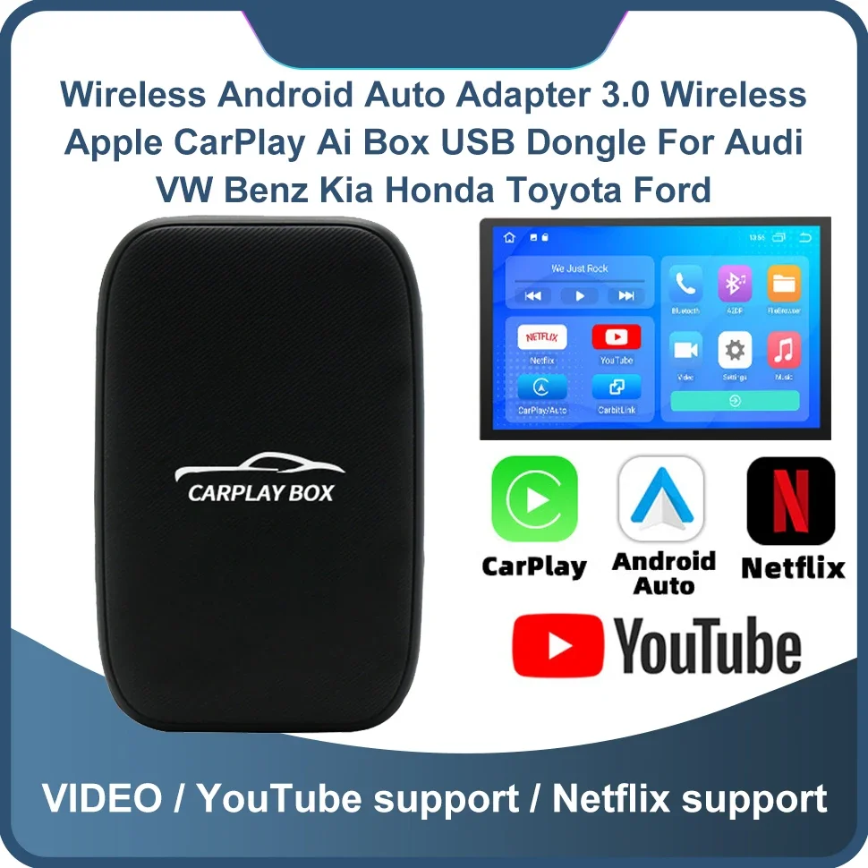 Smart AI Box Android Wired To Wireless Carplay&Android Auto Adapter for Netflix for YouTube Car Intelligent Systems