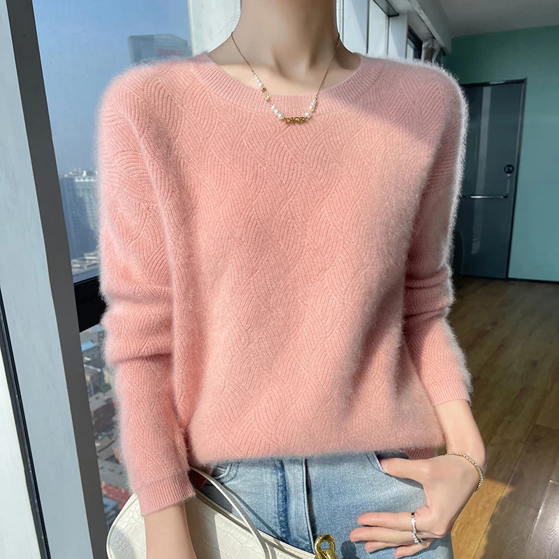 Fashion 100% Wool Ladies Winter Sweater Ladies Round Collar Long Sleeve Knitted Women Knit Pullover Women\'s Sweater