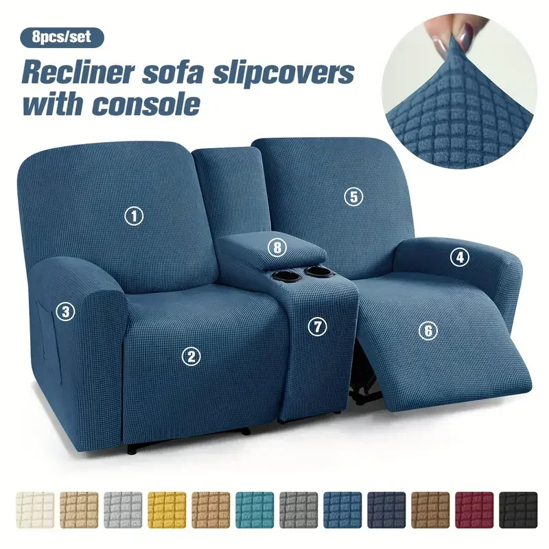 

Recliner Sofa Covers with Console Cover All-inclusive Elastic 2 Seater Armchair Case Removable Loveseat Recliner Couch Slipcover