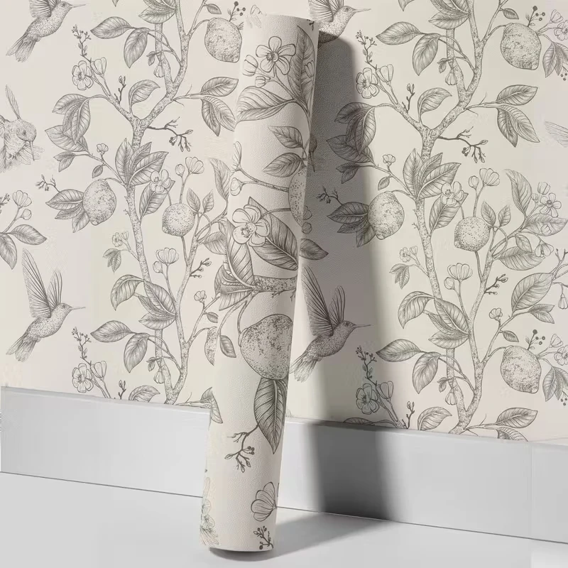 Sketch Bird Rabbit Fruit Tree Peel Stick Wallpaper Self Adhesive Vintage Floral Wall Sticker Removable Mural Bedroom Nursery Hom