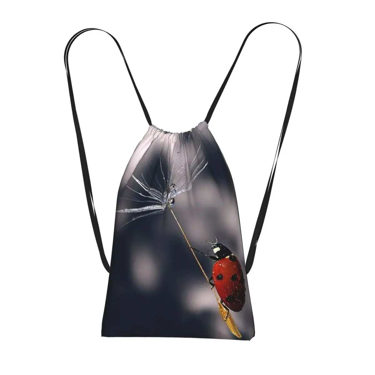 

Cute Ladybug With Dandelion Design Backpacks Fashion Drawstring Bundle Pocket Sports Bag Book Bags for Travel School