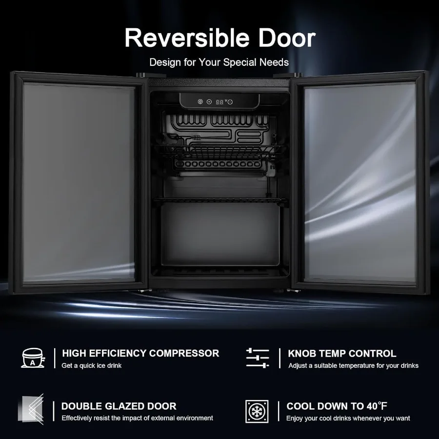 Chłodziarka do wina i napojów do domu i baru, pojemność 16 butelek, szklana drzwi przednie, miejsce na 68 puszek, wolnostojąca.