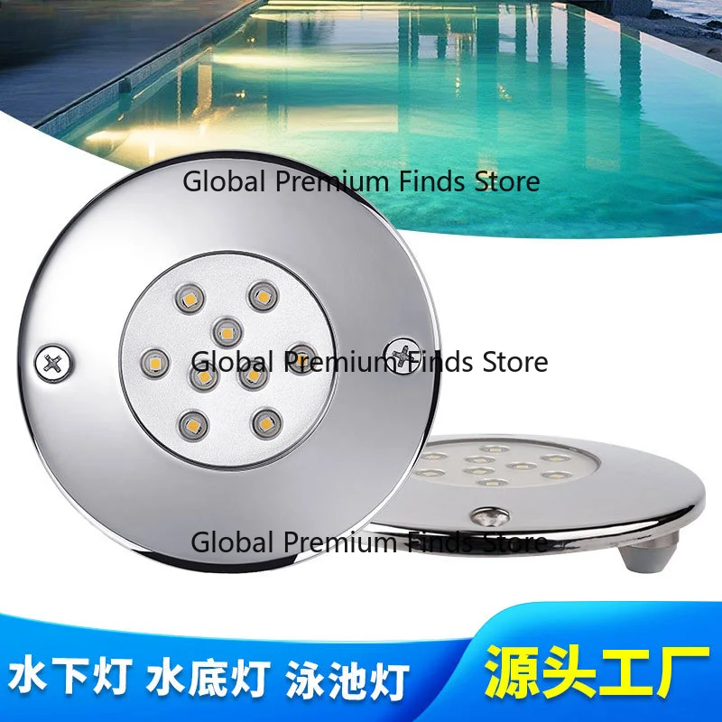 LED Stainless Steel Ultra-Thin Pool Light Underwater Wall Lamp 12V Low Voltage IP68 Waterproof Submersible Spotlight