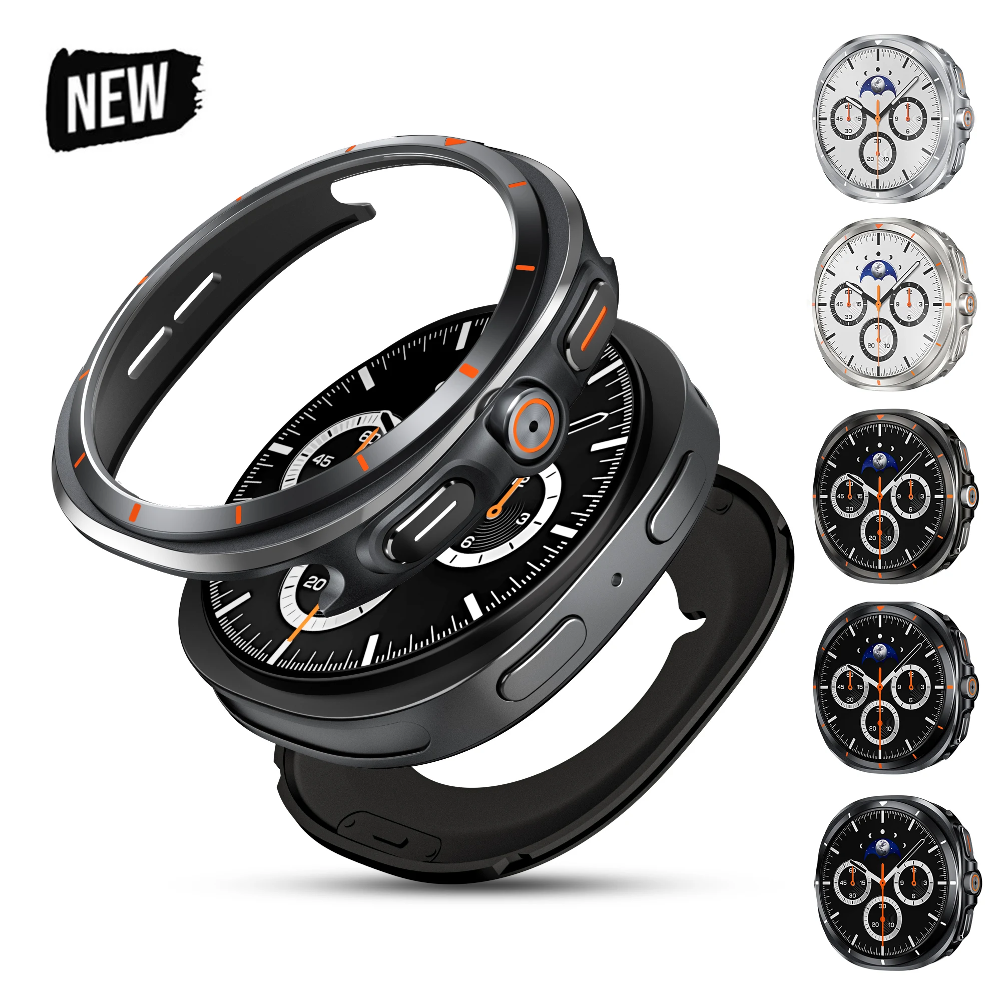 Rugged Case Compatible with Samsung Galaxy Watch 8 40mm 44mm with Back Cover Metal Bumper Ultra Thin Shockproof Protective Cover
