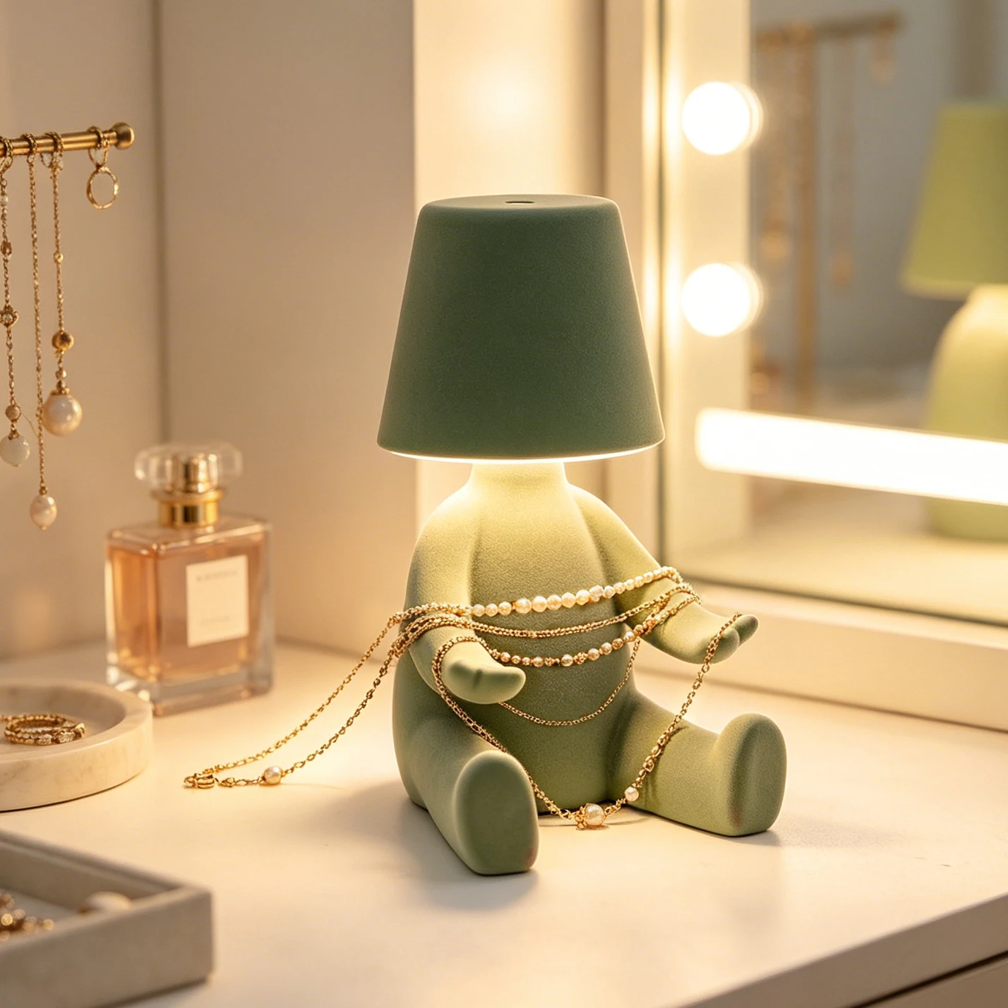 Flocking process embraces small person desk lamp, charging small desk lamp, bedroom gentle atmosphere, desktop decoration