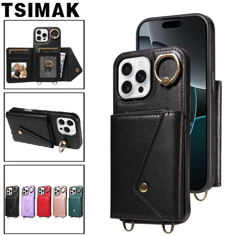 Ledertasche für iPhone 16 15 14 13 12 11 Pro Max XS XR X 7 8 Plus 16E Mode lange Lanyard Tasche Brieftasche Kartenfächer Halter Abdeckung