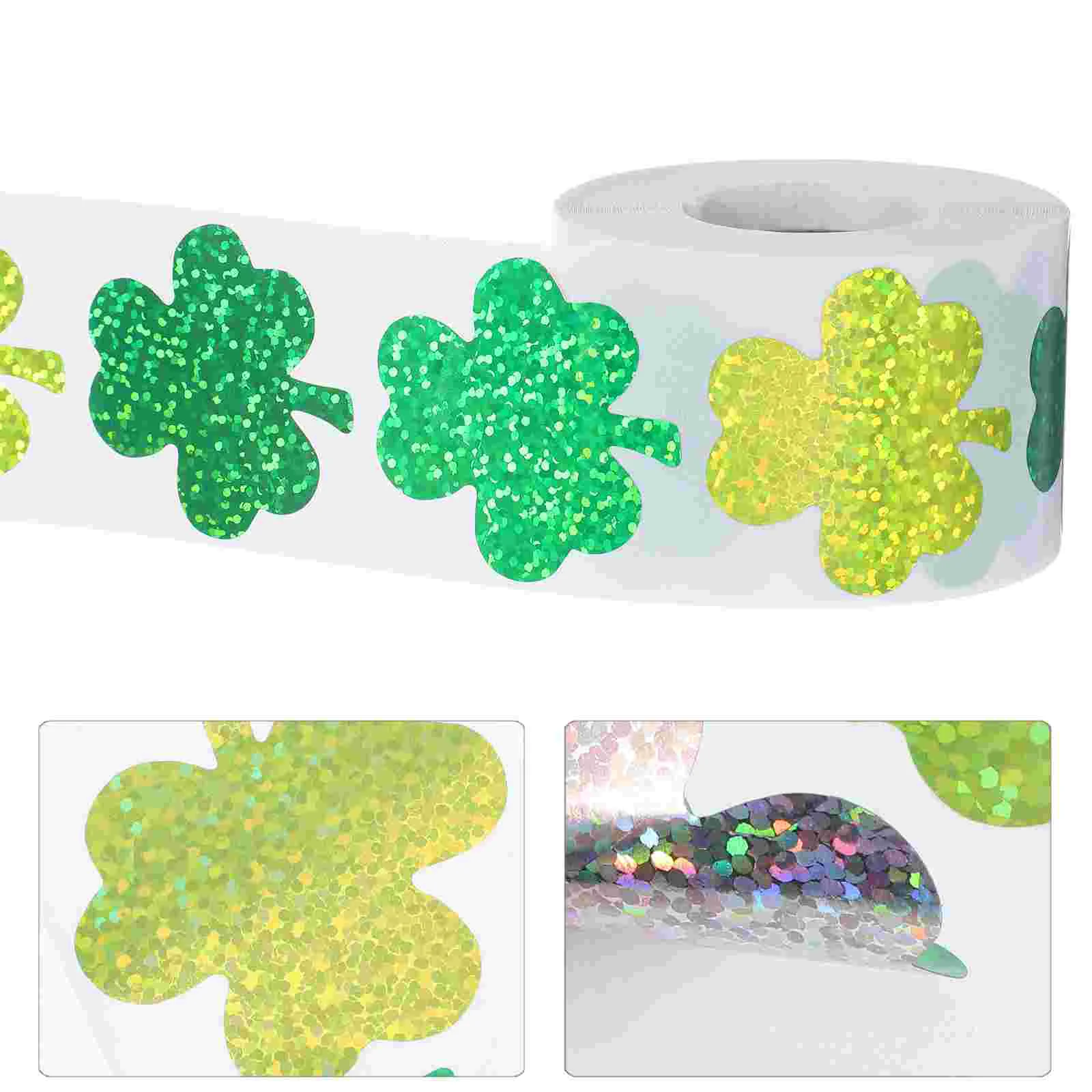 

St Patrick's Day Sticker Shamrock Glitter Stickers Roll Indoor Festival Decor Self-Adhesive Decorative Shamrock Stickers