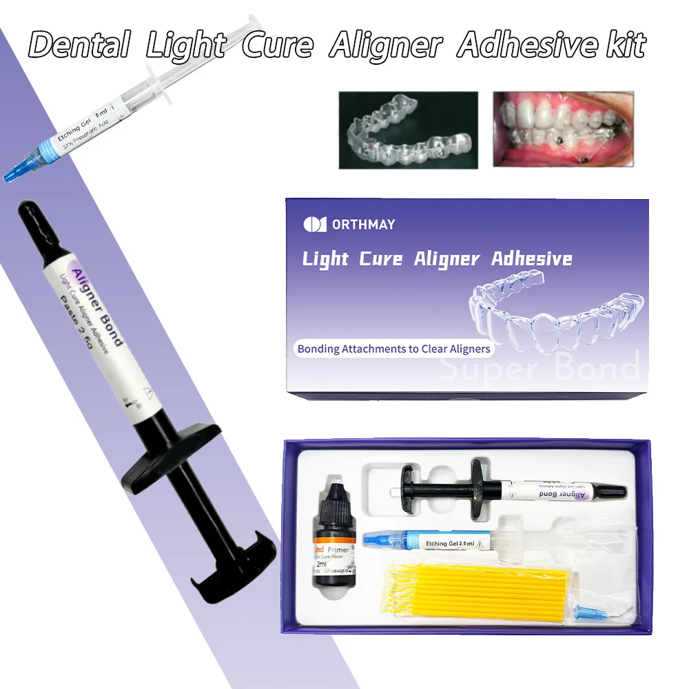 

Dental Orthodontic Invisible Bonding Adhesive Kit for Bonding Ceramic/Metal/Plastic Attachments to Clear Aligners 2.5g Kit