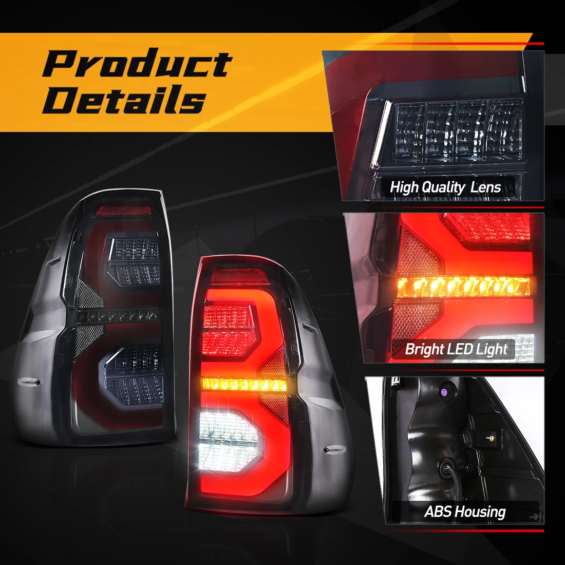LED Taillight Assembly For Toyota Hilux Revo 2015-2022 Rear Brake Lamp Dynamic Turn Signal Warning Lights Reversing Lamp 12V